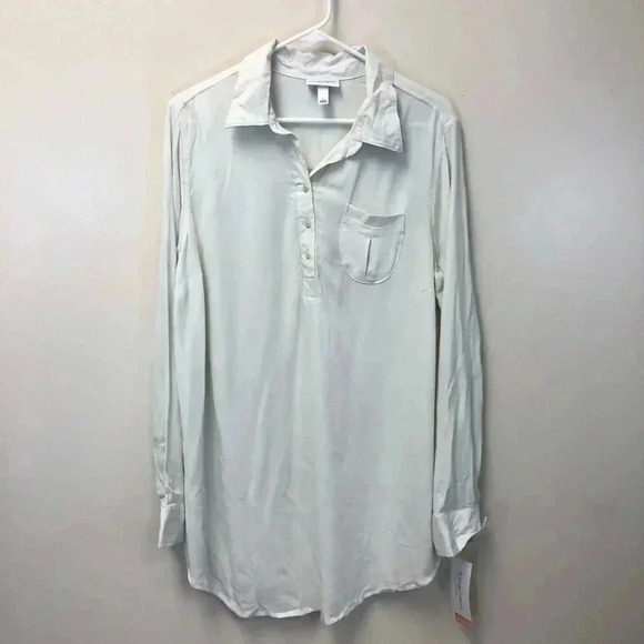 5/$20 LIZ LANGE maternity‎ button down cream tunic - Picture 2 of 5